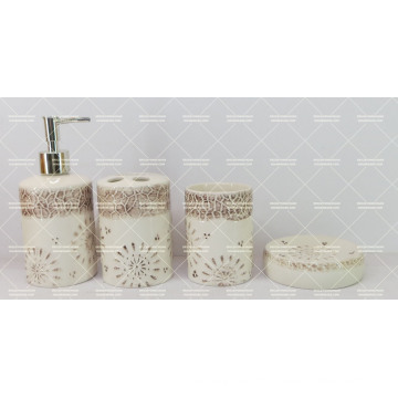 Ceramic Bathroom 4 Pieces Set with Hand Painted Decorative